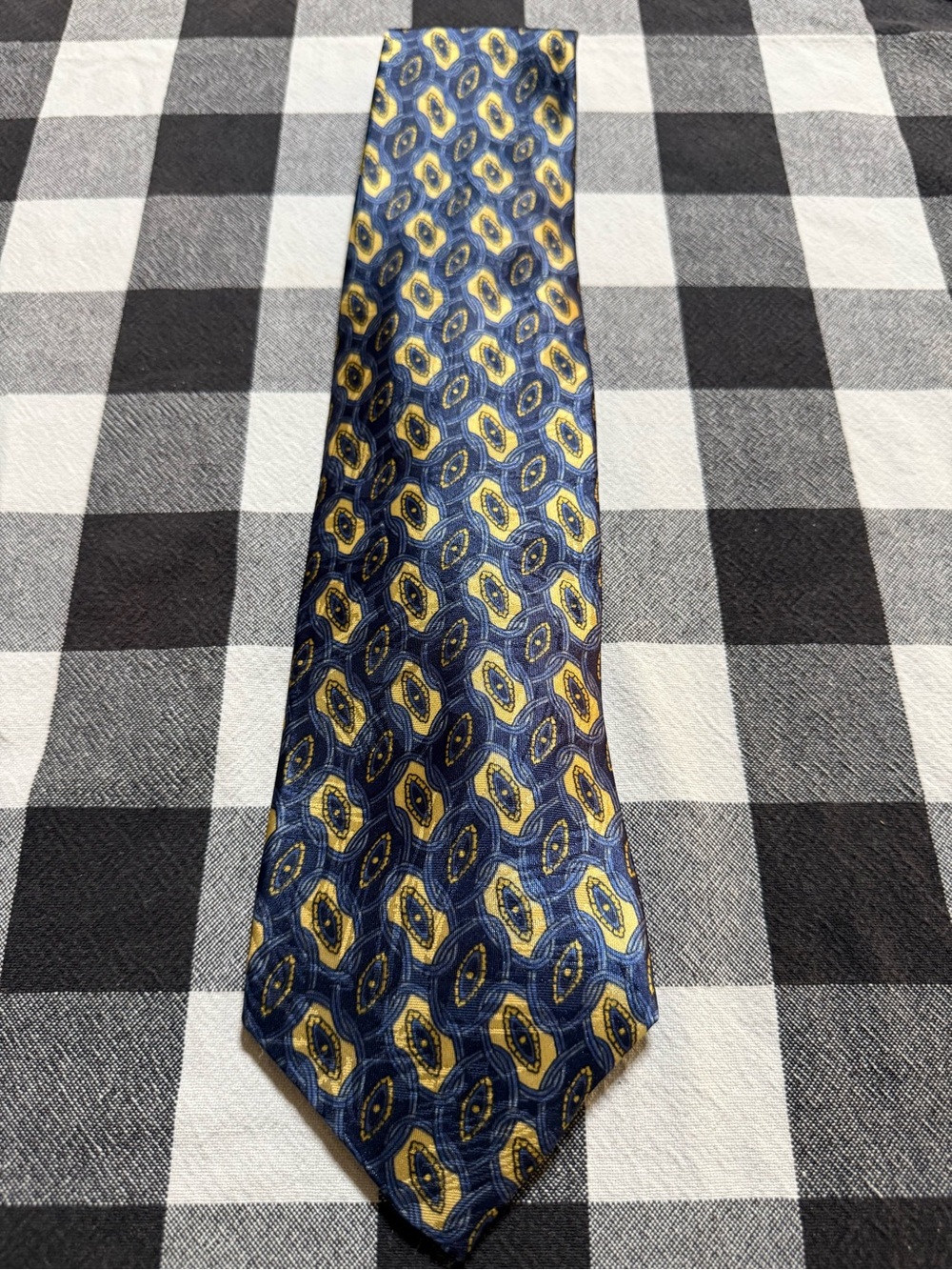 Puritan Navy and Yellow Geometric Silk Tie
